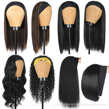 wholesale cheap synthetic afro headband wigs straight silky head scarf hair wigs for black women headband wigs
